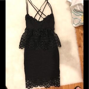 Black Lace/Emrboidered peplum dress
